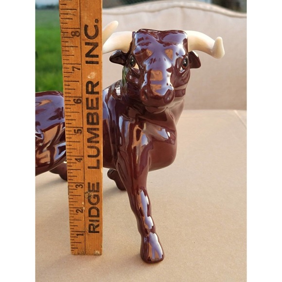 Vintage Ceramic Bull Mid Century Modern Figurine White Horns Handpainted - Picture 10 of 12